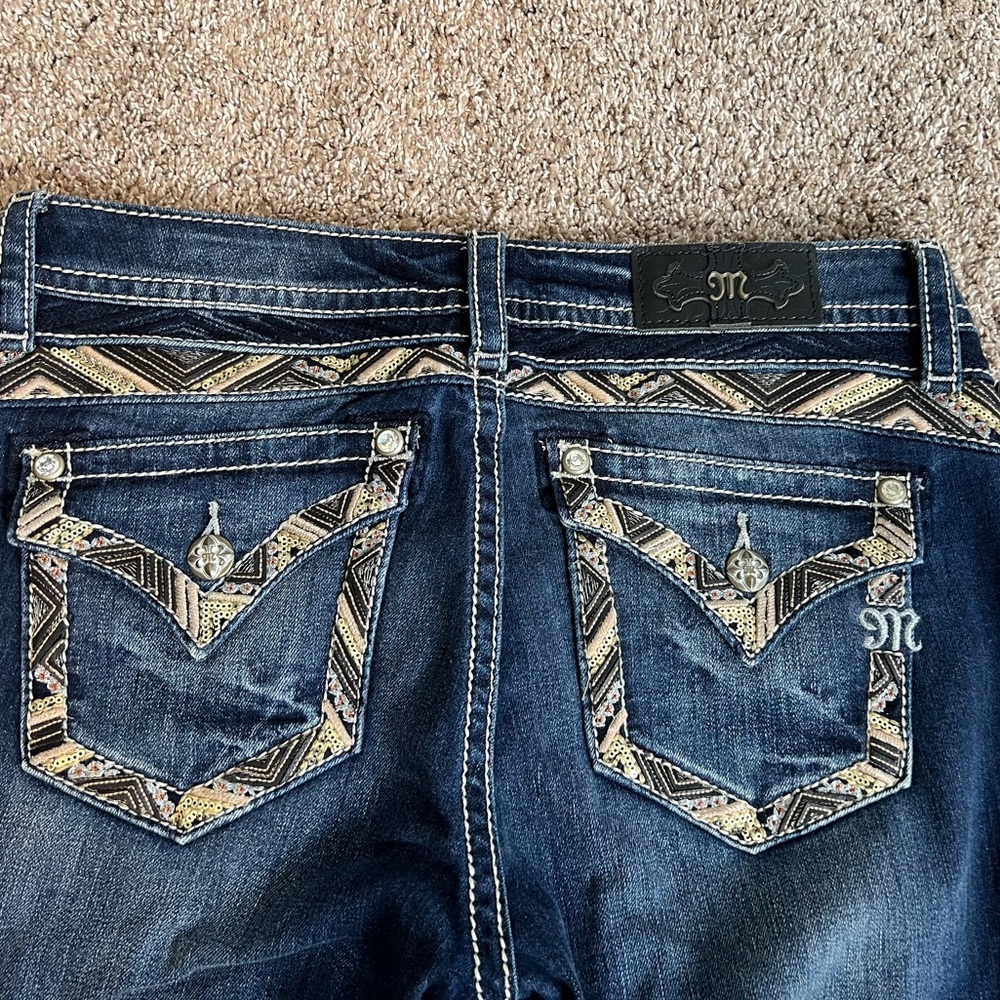 Miss Me Dark Wash Embellished Mid-Rise Slim Boot Cut Jeans 30 NEW Sequin Western